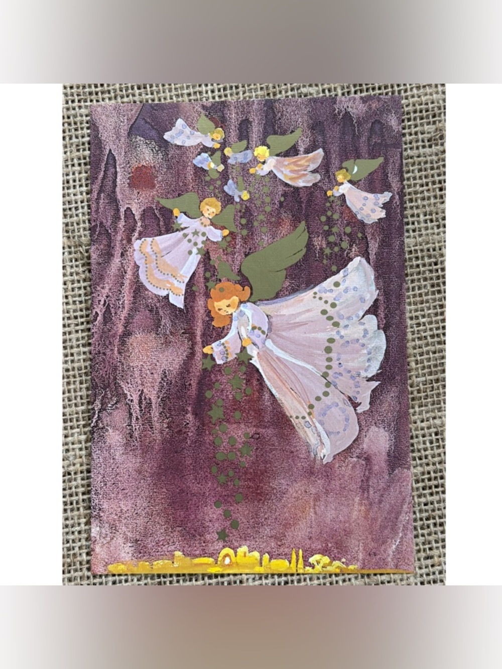 Ruth Christensen Festive Angels Christmas Card Cute Sweet Twee Framable